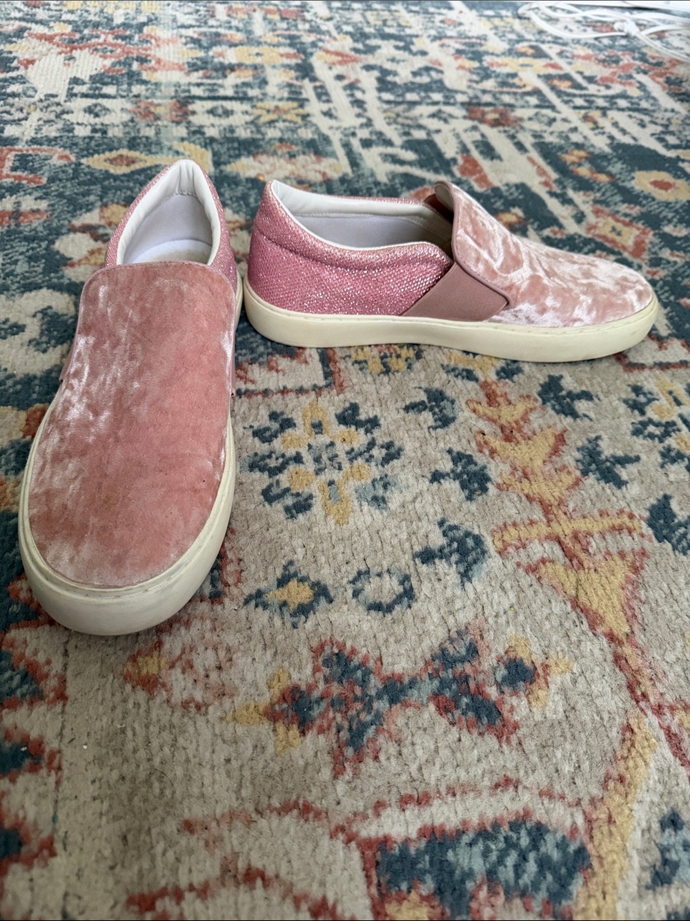 Marc Fisher Pink Velvet Slip-On Sneakers with Glitter Heel